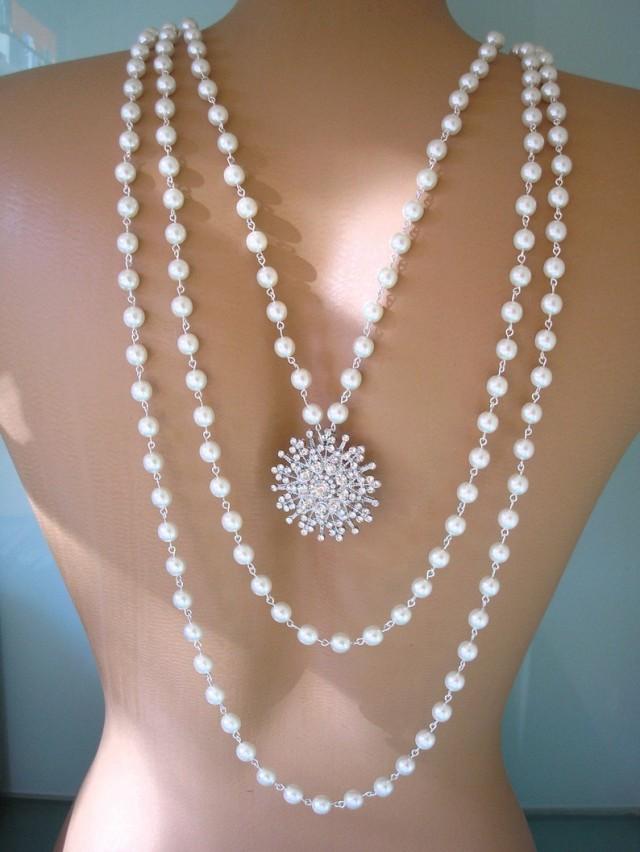 Pearl Backdrop Necklace Downton Abbey Bridal Backdrop Necklace