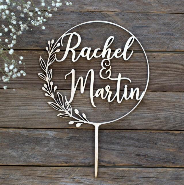 Wedding Cake Topper Name Personalized Wreath Wooden Cake Toppers For