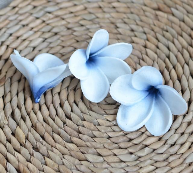 Navy Blue Center Plumerias Natural Real Touch Flowers Frangipani Heads