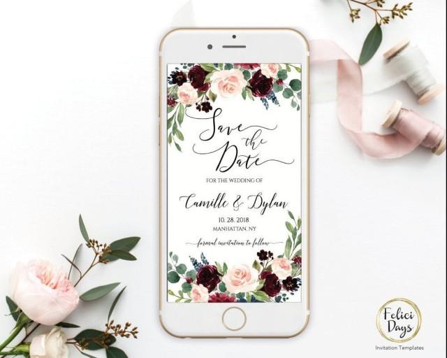 SMS Purple Floral Digital Wedding Invitation Smartphone 100% Editable #DB141 Text Message Invite for Iphone Flowers Minimalist Invite