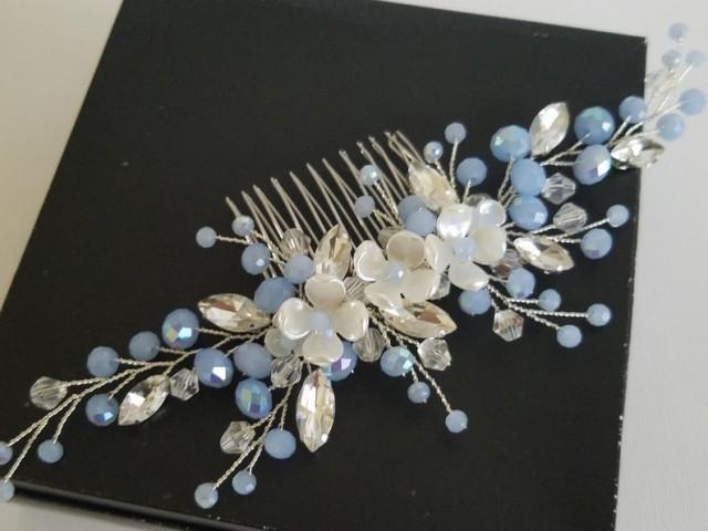 Blue Floral Hair Comb - wide 8