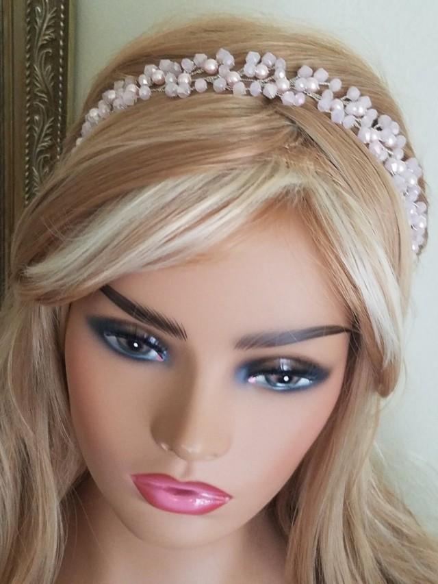 Blush Pink Crystal Hair Vine, Wedding Light Pink Headpiece, Bridal Pink