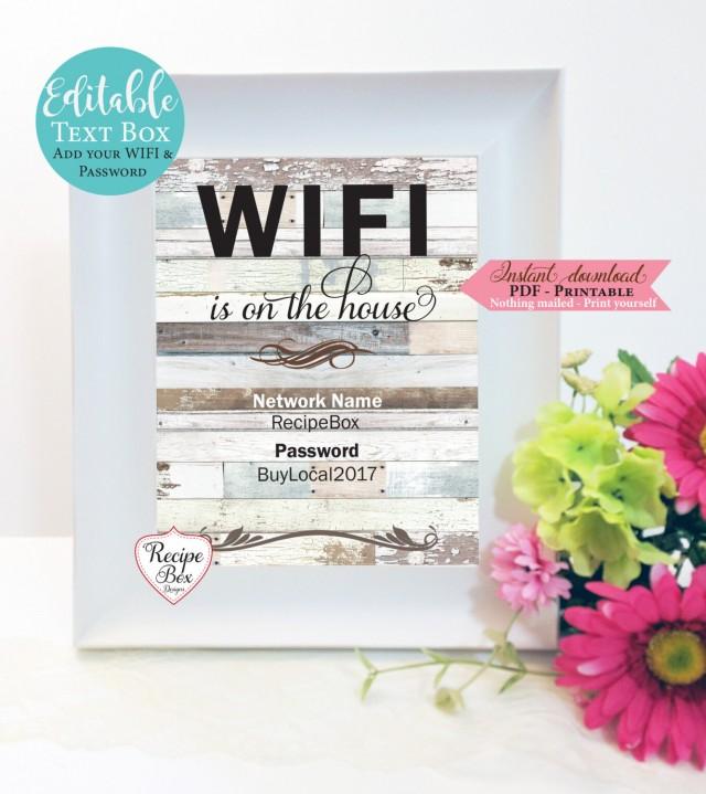 WIFI Password Sign, Template Guest Room Sign WiFi SIgn, Printable