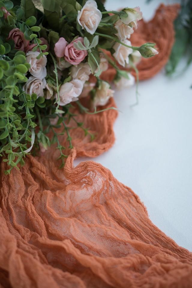 Ling's moment 14Ft Terracotta Sheer Table Runner for Wedding Rustic Boho Wedding Party Bridal Shower Decorations Birthday Party 