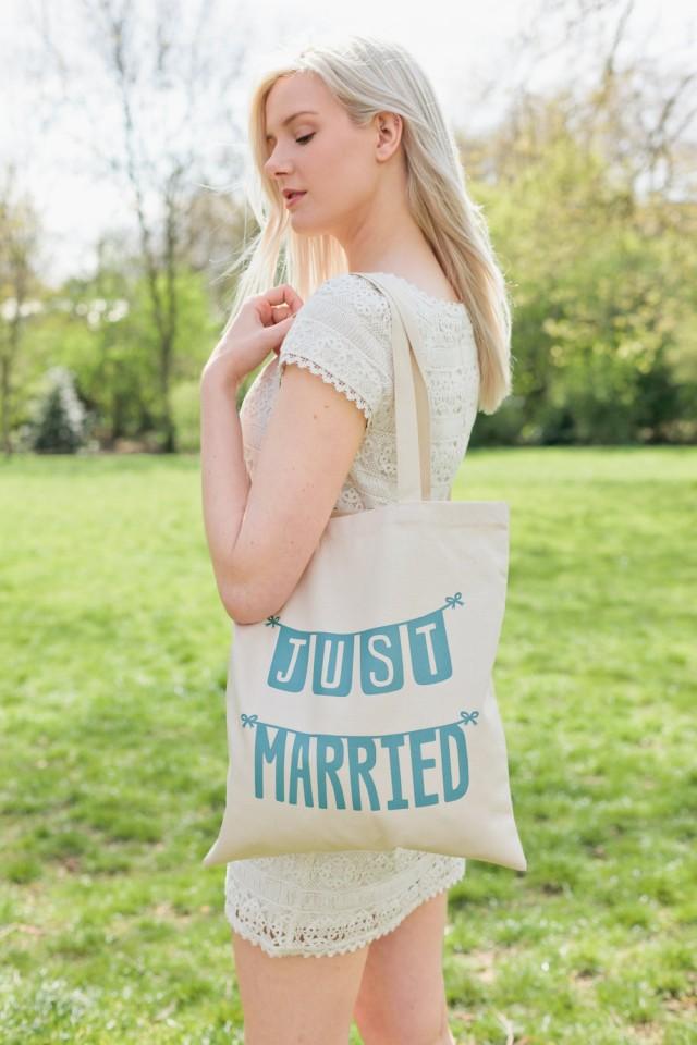 just married beach bag