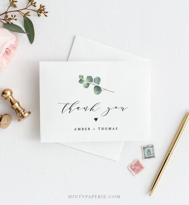 Eucalyptus Wedding Thank You Card Template, INSTANT DOWNLOAD, 100