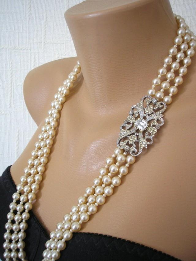 Art Deco Pearl Necklace Long Pearl Necklace By Sphinx Long Pearls Strand Pearls Vintage