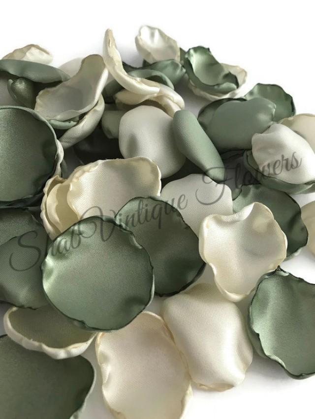 Sage Green And Ivory Flower Petals, Fern Green Rose Petals, Table Decor