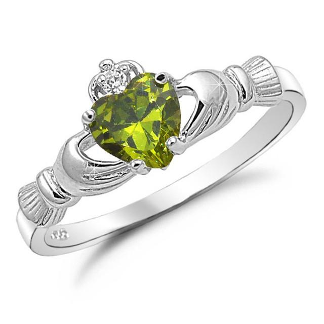 Claddagh Ring, August Birthstone Irish Claddgh Ring, Peridot CZ ...