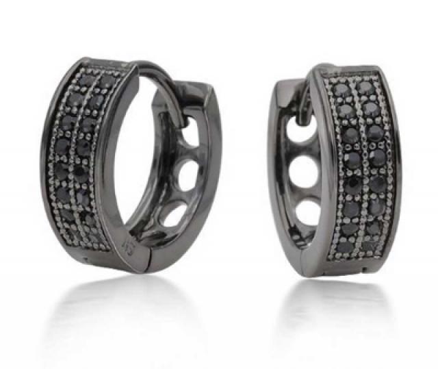 mens black diamond huggie earrings