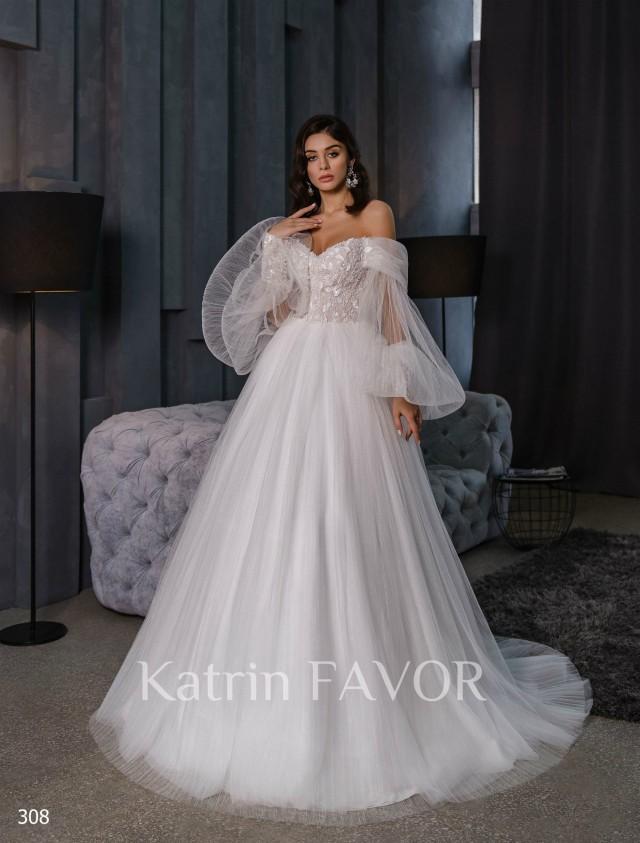 puff sleeve off the shoulder wedding dress