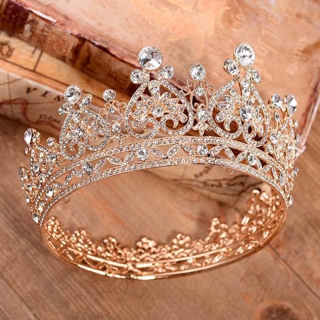 Details about   Vintage Round Crown Tiara Bridal Queen Wedding Pageant Big Hair Jewelry Crystal 