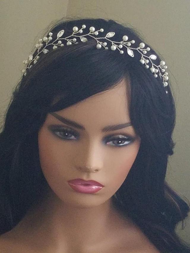 Pearl Crystal Bridal Hair Vine, Wedding Floral Hair Vine, Ivory Pearl