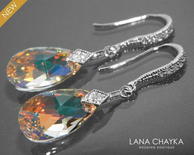 Aurora Borealis Crystal Earrings Swarovski Ab Crystal Silver Earrings