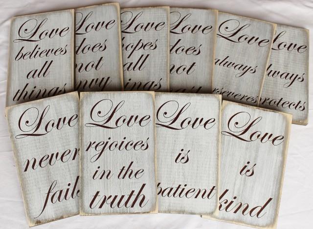 Set Of 10 Wedding Aisle Signs Love Is Patient Signs Wood Wedding Sign 1 Corinthians 134 