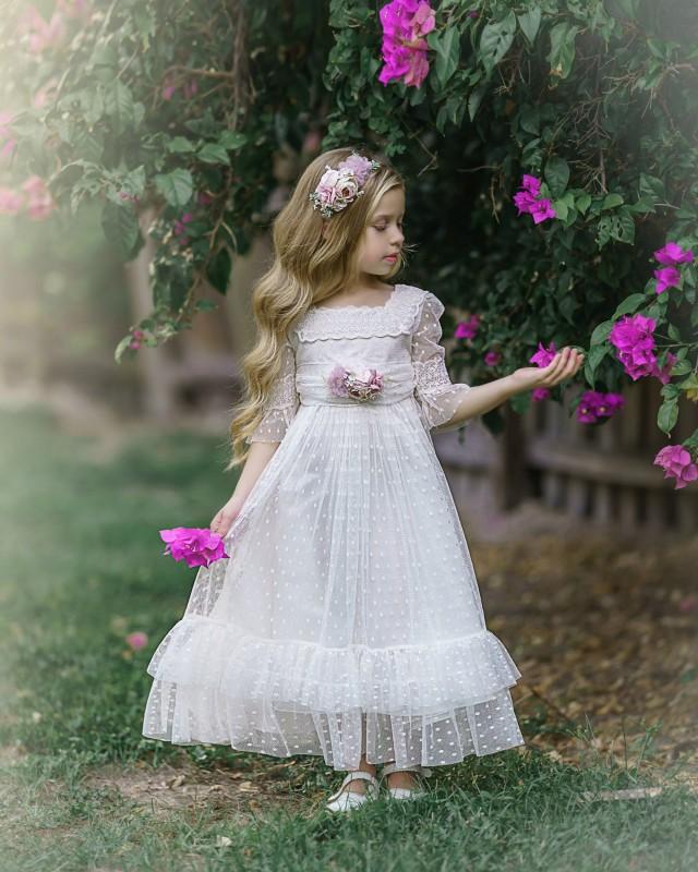 White Flower Girl Dress, Communion 