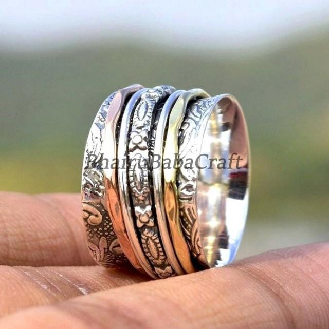Three Tone Spinner Ring, 925 Silver Ring, Spinner Meditation Ring, Spinner Rings For Women