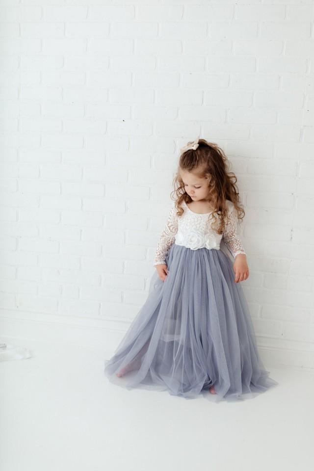 girls grey flower girl dress