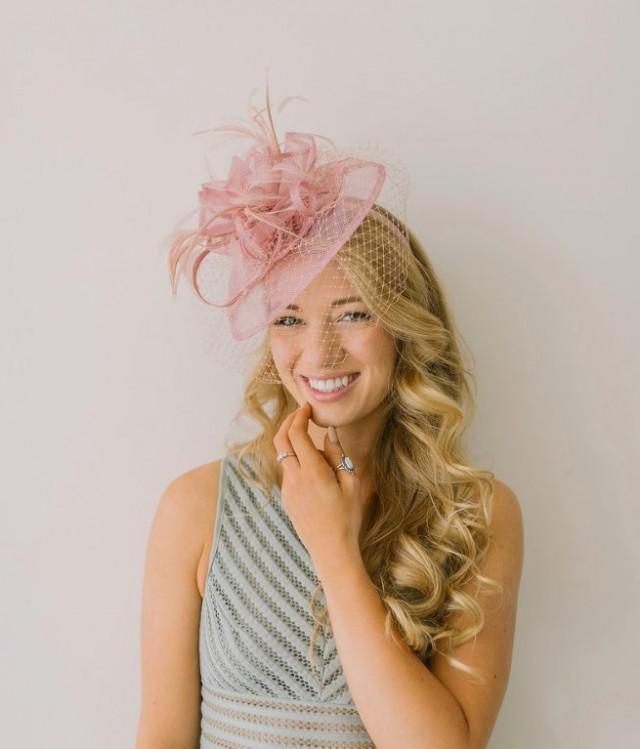 Blush Pink Fascinator, The Brynlee Women's Tea Party Hat, Hat With Veil