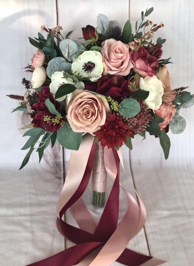 Dusty Rose Wedding Bouquet Mauve And Burgundy Bouquet Bridal Bouquet