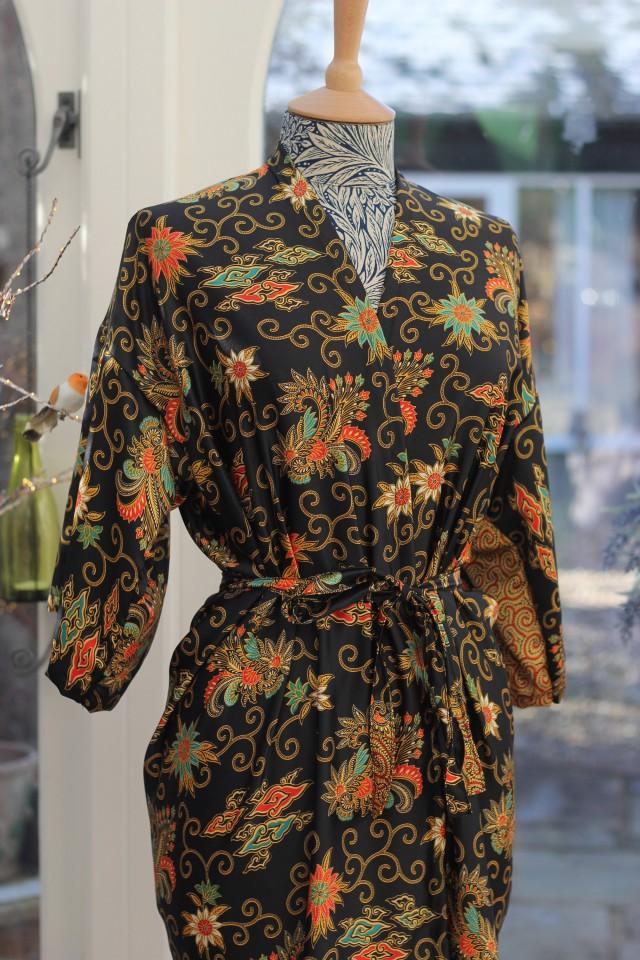 Long Black Silk Kimono Robe, Christmas Gift, Dressing Gown, Vintage, Bridesmaid Robes, Boho