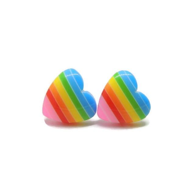 Metal Free Plastic Post Rainbow Heart Earrings For Sensitive Ears, Pretty Smart Nickle Free