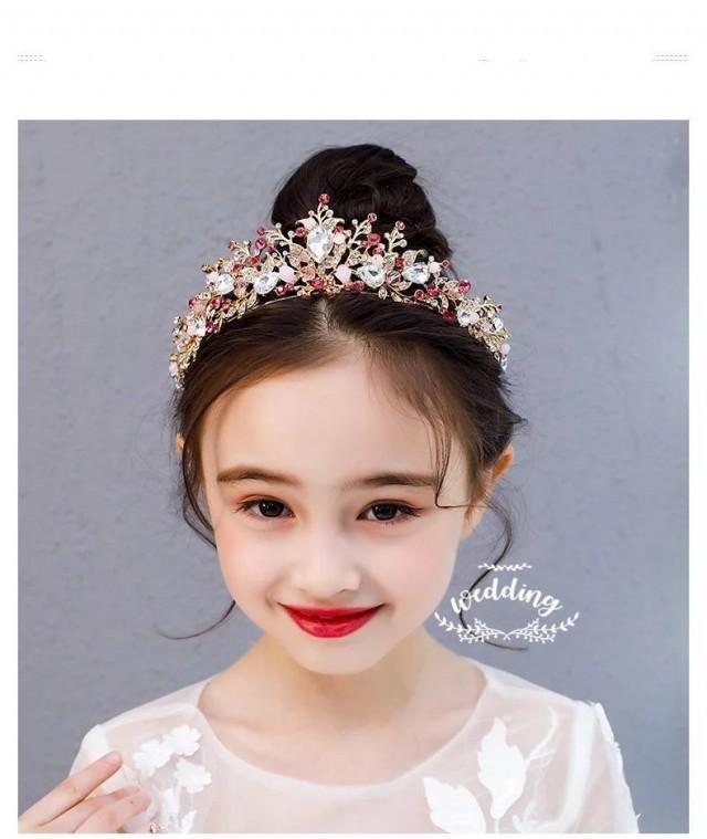 Childrens Gold/Pink Flowergirl TiaraFlowergirl Hair Accessories