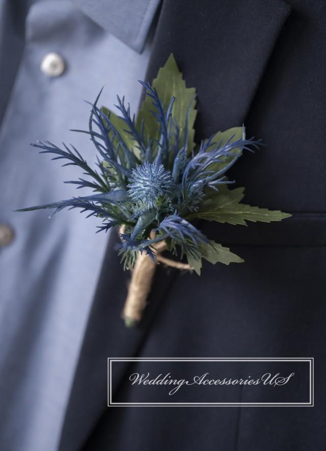 Thistle Boutonniere, Blue Thistle Boutonniere, Purple Thistle Boutonniere, Rustic Wedding