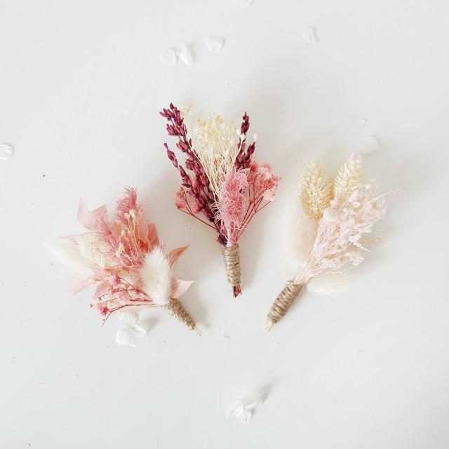 Assorted Dried Boutonnieres, Rustic Dried Flowers Boutonniere, Pampas Glass Buttonhole, Babies