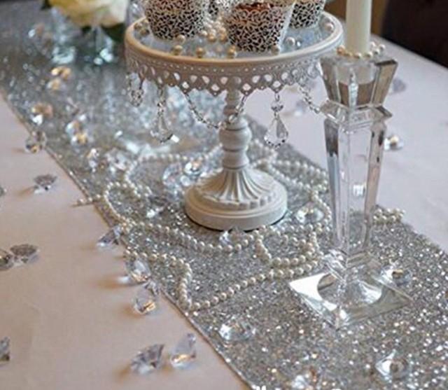 Sparkly Silver Christmas Sequin Table Runner, Sequin Linen, Sequin ...