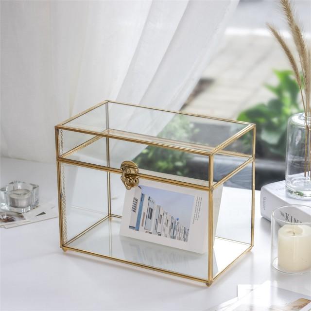Large Foot Rectangle Geometric Glass Card Box Keepsake Recipe Reception