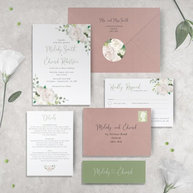 Blush Wedding Invitation Set SAMPLE Invites With Matching RSVP Belly