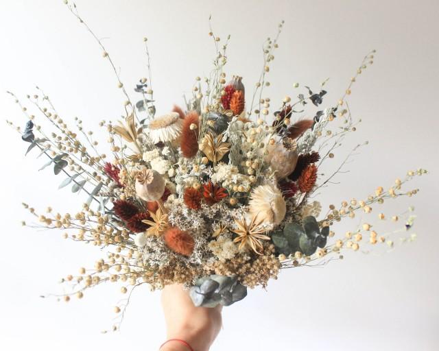 Neutral Rust Tone Bridal Bouquet / Eucalyptus Greenery Bouquet For