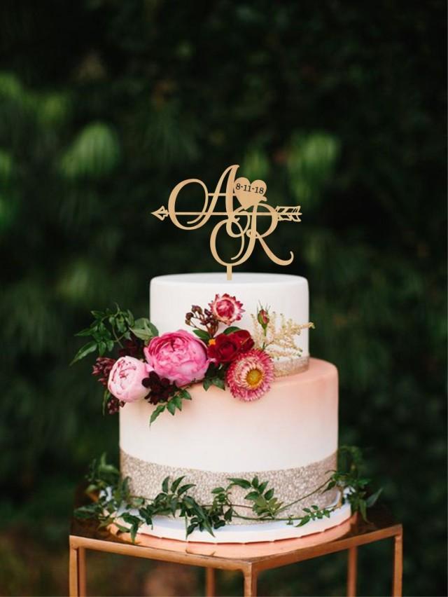 Two Initials With Heart And Date, Personalised Wedding Date Cake Topper
