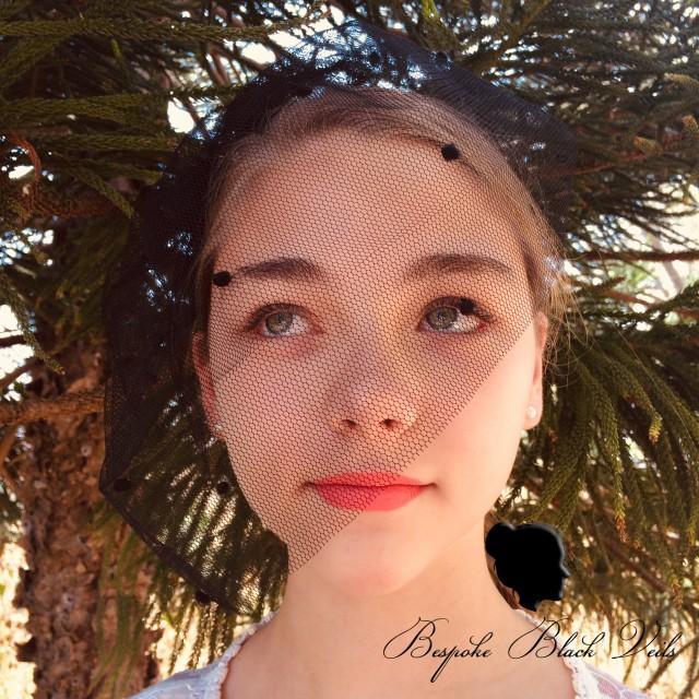 Black Birdcage Veil With Handmade Chenille Black Dots For A Unique