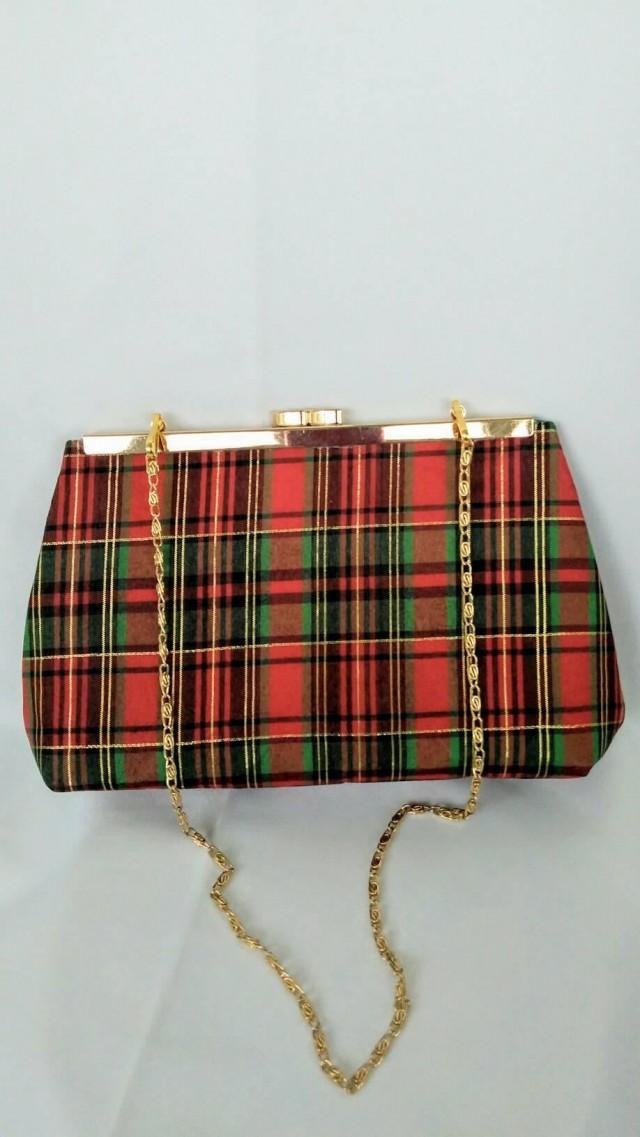 Red Plaid Clutch Purse, Plaid Holiday Purse, Red Satin Purse, Red And