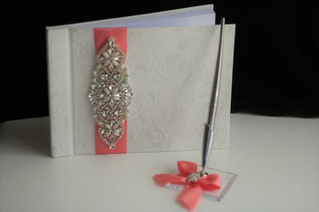 Wedding Guest Book With Pen Coral Guest Books Coral Sign In Book 