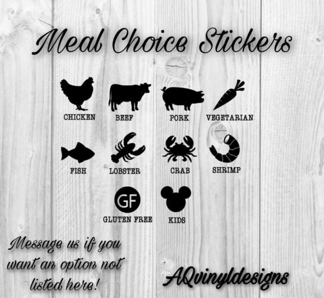 Meal Choice Stickers (Set Of 10), Wedding Meal Stickers, Place Card