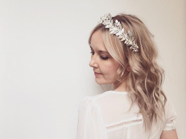 Bridal Flower Crown Silver Leaf Crown Silver Leaf Tiara Laurel