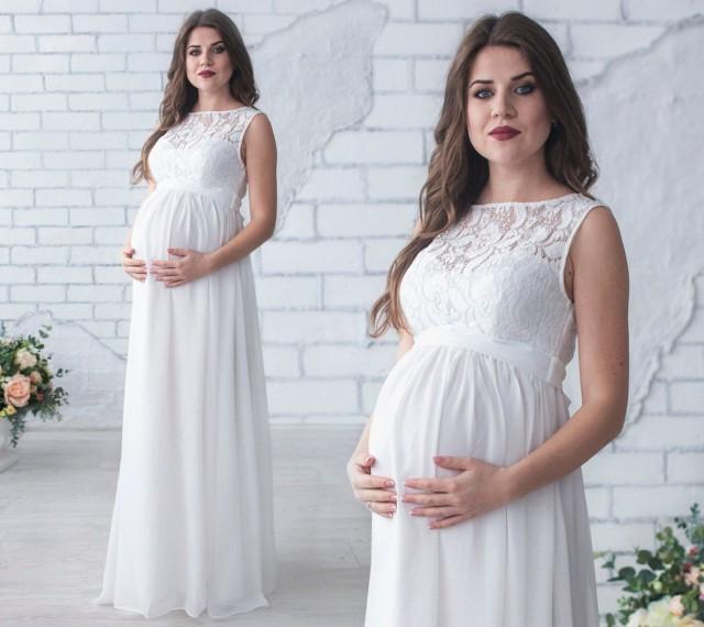 Ivory Maternity Dress / Long Chiffon Flowy Dress For Future Mom