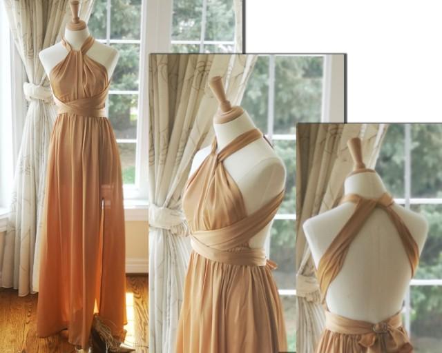 Champagne Bridesmaid Dress With Slit, Multiway Bridesmaid Dress