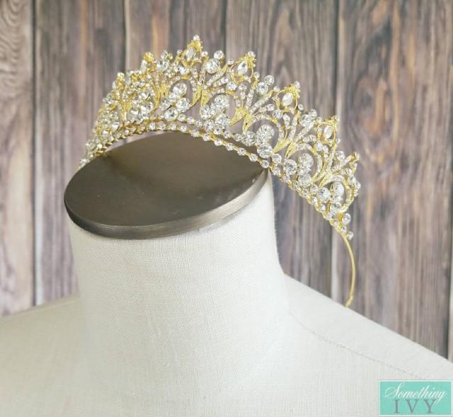 2" Gold Tiara, Gold Crystal Tiara, Gold Headband, Gold Tiaras, Gold