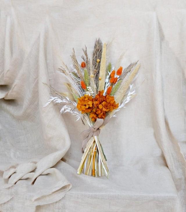 Wild Dried Flowers Wedding Bouquet/ Tropical Dry Flowers Arrangement/ Burnt Orange Fall Bouquet