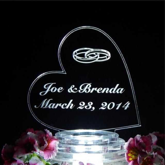 Side Heart Lighted Wedding Cake Topper Acrylic Laser Engraved Custom Led 2979847 Weddbook 8062