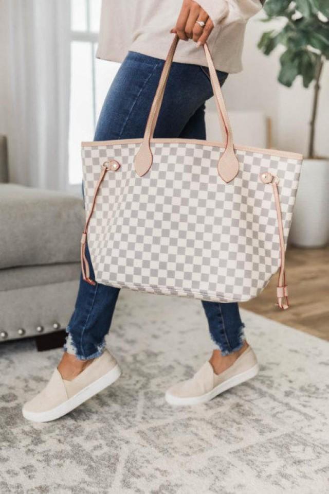 Grey Checkered Bag With WALLET,grey Checkered Purse, Checkered Backpack