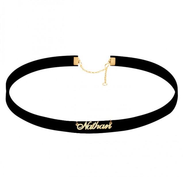 Gold Name Choker,Custom Name Choker,Personalized Black Velvet Name