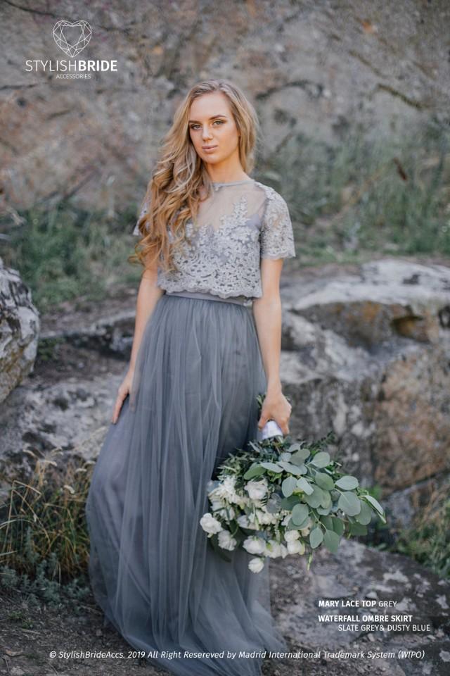 Ombre Slate Grey\u0026Dusty Blue Mary Dress 