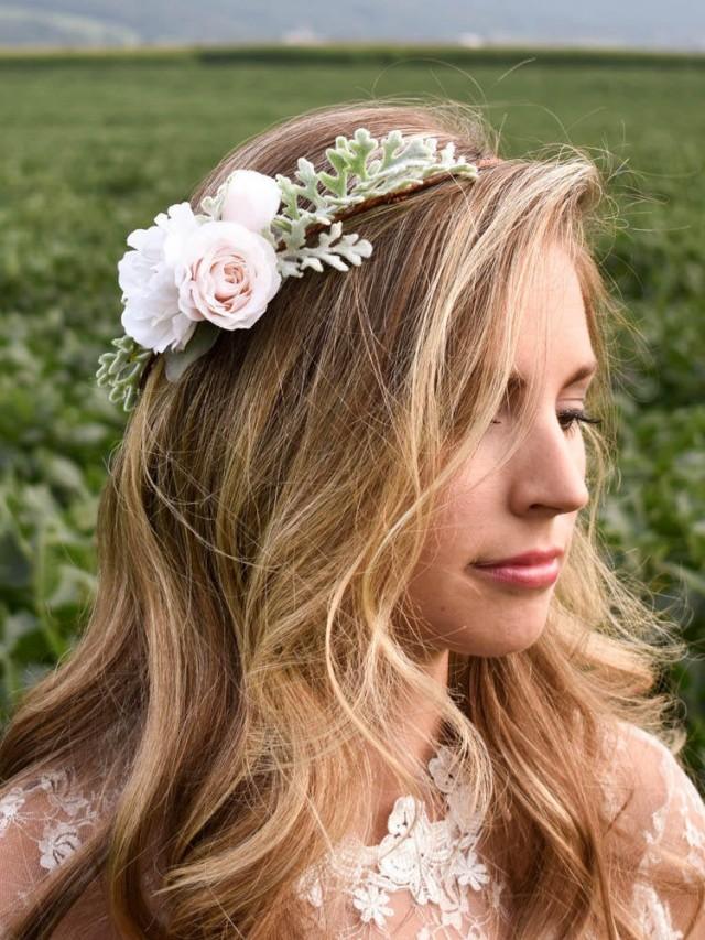 Blush Flower Crown. Pale Pink And White Flower Crown. Blush Wedding