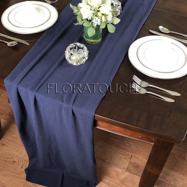 Rustic Wedding Table Runner Navy Blue Gauze Table Runner Boho Wedding