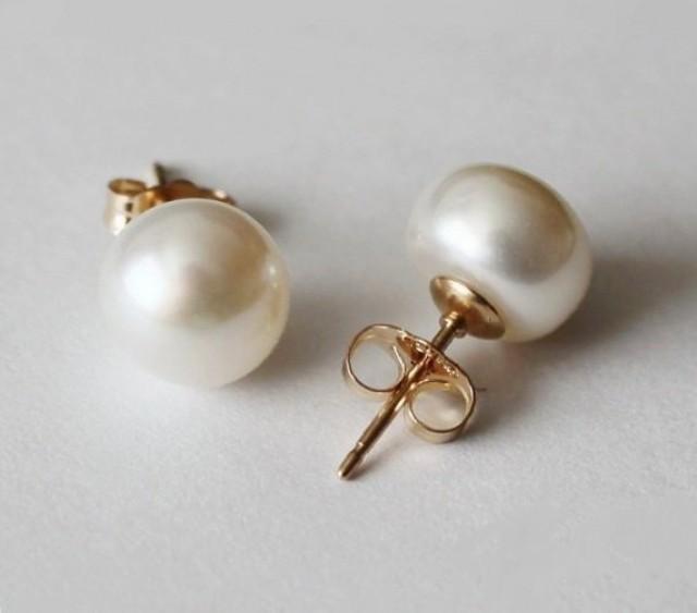 88.5 Mm AAA Gold Filled Genuine Pearl Earring StudsReal Pearl Stud